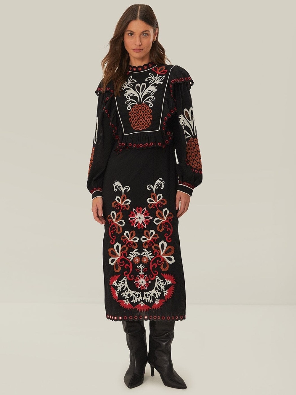FARM Rio Cashew Mandala Richilieu maxi dress, S